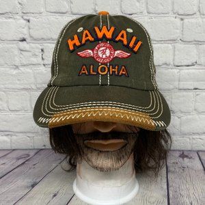Hawaii Aloha Dad Hat Cap Strap Back Olive Green Brown Island Crew Casual Beach